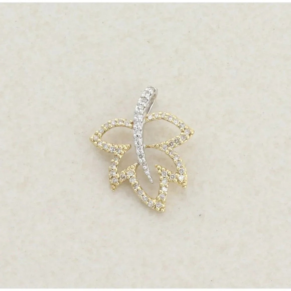 Pendant Only 14k White Gold and Yellow Gold Diamond Necklace Leaf Pendant - Picture 1 of 6